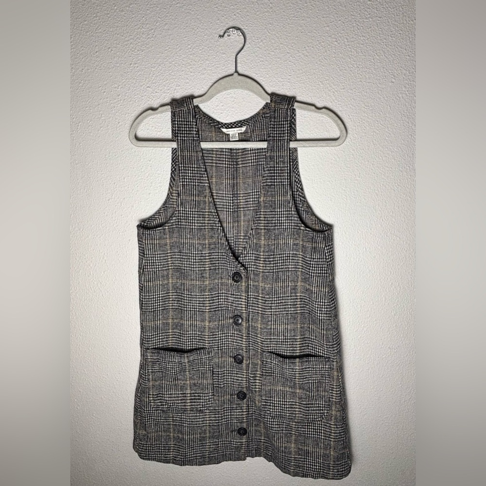 Plaid Sleeveless Button-Up Vest Dress